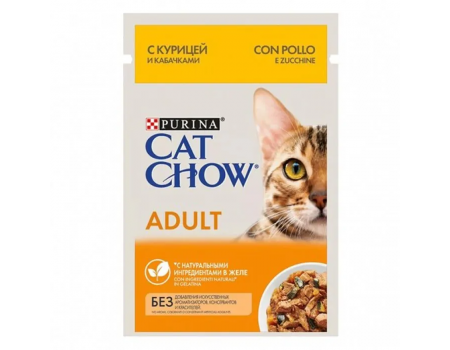 Влажный корм для кошек Cat Chow Adult, с курицей и кабачками в желе, Пауч, 85 г
