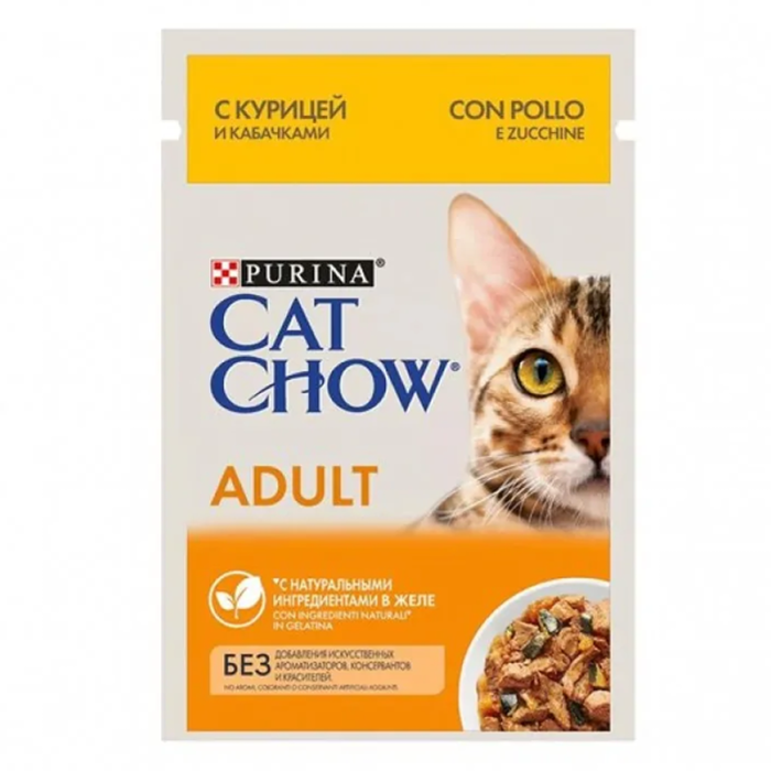 Влажный корм для кошек Cat Chow Adult, с курицей и кабачками в желе, Пауч, 85 г