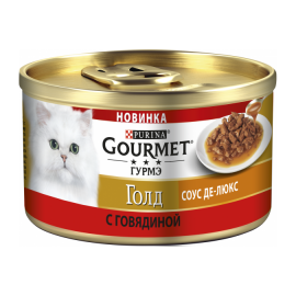 Gourmet Gold Гурме Голд Соус Де-люкс Вологий корм для кішок з яловичиною в розкішному соусі, банку, 85 г