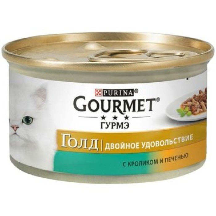 Gourmet Gold Влажный корм  Двойное удовольствие с кроликом и печенью 85 г 