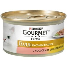 Gourmet Gold Влажный корм  с лососем и цыпленком, кусочки в подливе 85 г 