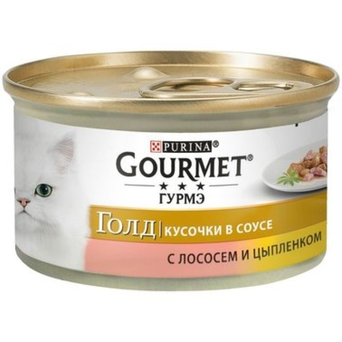 Gourmet Gold Влажный корм  с лососем и цыпленком, кусочки в подливе 85 г 