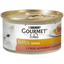 Gourmet Gold Влажный корм  с уткой, морковью и шпинатом, кусочки в паштете 85 г