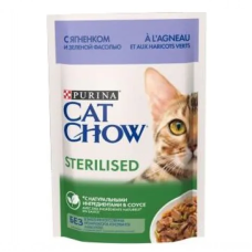 Влажный корм для кошек Cat Chow Sterilised, с ягненком и зеленой фасолью в желе, Пауч, 85 г