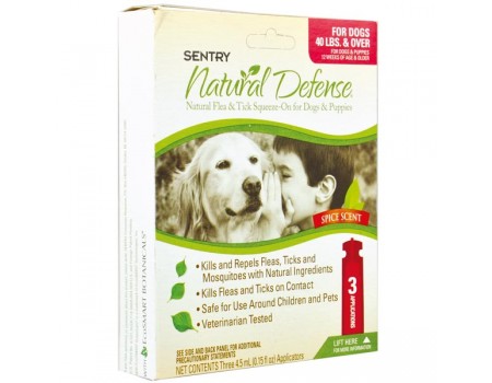 Sentry Natural Defense СЕНТРИ НАТУРАЛЬНАЯ ЗАЩИТА капли от блох и клещей для собак и щенков , от 18 кг, 4,5 мл, 3шт/уп. (цена за пипетку).