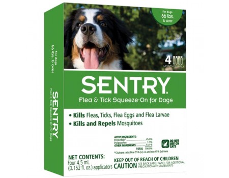 Sentry СЕНТРИ КАПЛИ на холку от блох, клещей и комаров для собак весом более 30 кг , 4,5 мл, цена за пипетку.