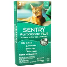 Sentry PurrScriptions СЕНТРИ ПУРРСКРИПШНС капли от блох и клещей для кошек весом до 2,2 кг , до 2,2 кг, 0,7 мл, 3 шт/уп.(цена за пипетку).