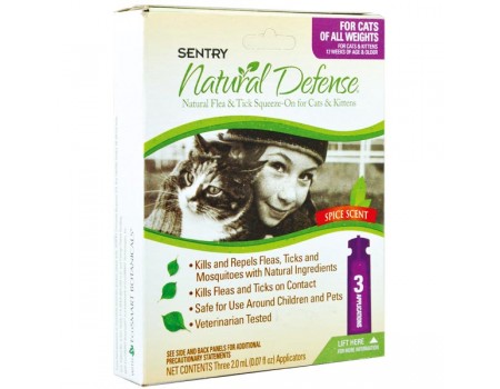 Sentry Natural Defense СЕНТРИ НАТУРАЛЬНАЯ ЗАЩИТА капли от блох и клещей для кошек всех пород и котят , 2 мл, цена за пипетку.