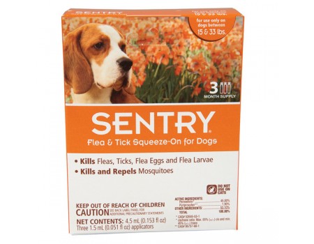 Sentry СЕНТРИ капли от блох, клещей и комаров для собак весом 7-15 кг , 1,5 мл, цена за пипетку.