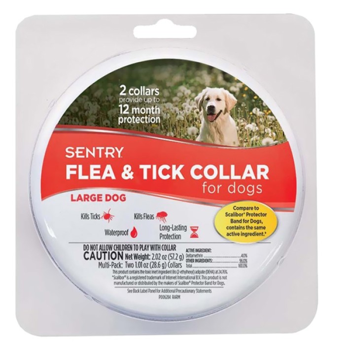 Sentry Flea&Tick Large СЕНТРИ ошейник от блох и клещей для собак крупных пород, 6 месяцев защиты, 56 см, 2 шт.