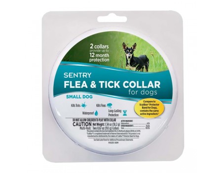 SENTRY Flea&Tick Small СЕНТРИ ошейник от блох и клещей для собак малых пород, 6 месяцев защиты, 36 см, 2 шт.