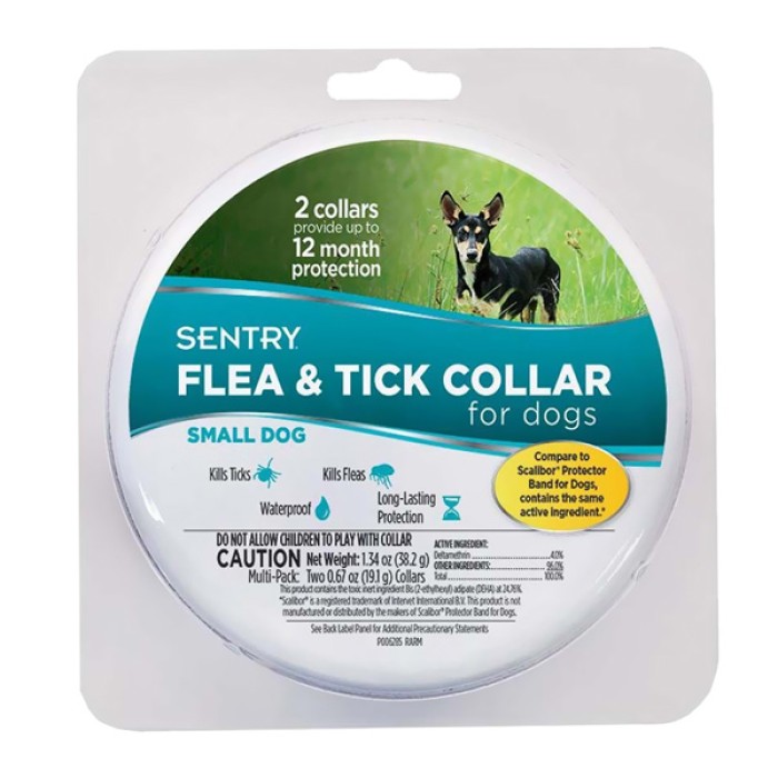 SENTRY Flea&Tick Small СЕНТРИ ошейник от блох и клещей для собак малых пород, 6 месяцев защиты, 36 см, 2 шт.