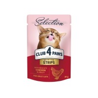 Вологий корм Club 4 Paws (Клуб 4 лапи) Selection, для дорослих котів, зі смужками курки в соусі, 85 г