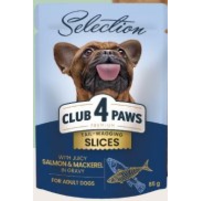 Влажный корм Club 4 Paws (Клуб 4 лапы) Премиум Плюс, для взрослых собак малых пород, лосось и макрель в соусе, 0,085 кг