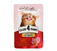 CLUB 4 PAWS + Плюс Пауч Влажный корм для кошек Мясные полоски с говяди..