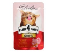 CLUB 4 PAWS + Плюс Пауч Влажный корм для кошек Мясные полоски с индейк..