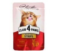 CLUB 4 PAWS + Плюс Пауч Влажный корм для кошек Мясные полоски с кролик..