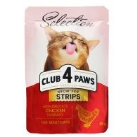 CLUB 4 PAWS + Плюс Пауч Влажный корм для кошек Мясные полоски с курице..