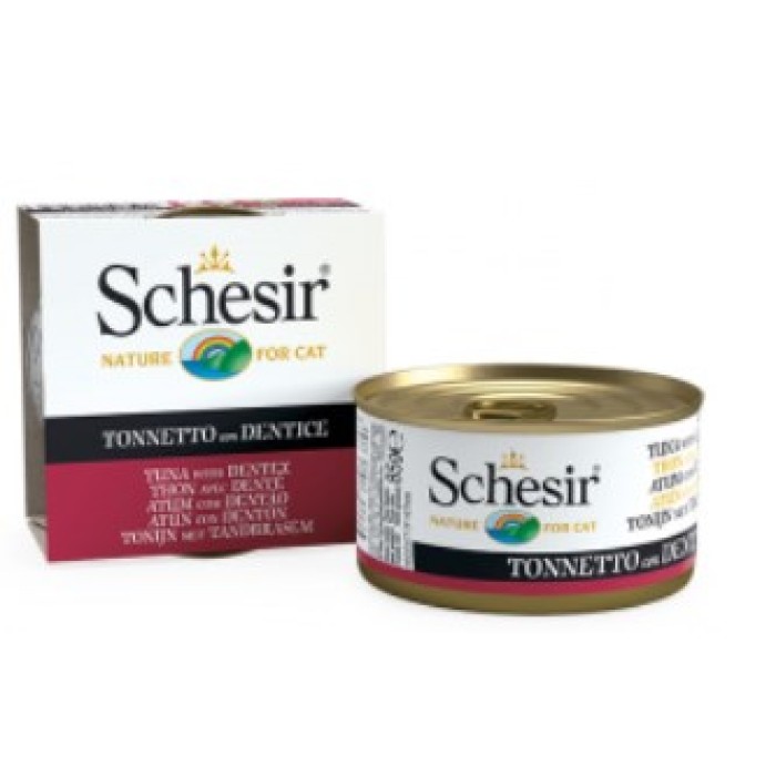 Schesir Tuna with Dentex ШЕЗИР ТУНЕЦ С ЗУБАНОМ в желе натуральные консервы для котов, влажный корм, банка 85г