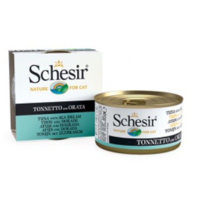 Schesir Tuna with Dorada ШЕЗИР ТУНЕЦЬ З ДОРОДАЮ в желе натуральні консерви для котів, вологий корм, банка 85г