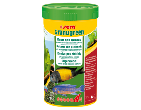 Sera гранугрин (sera Granugreen) Зеленый корм для более мелких растительноядных цихлид , 20г