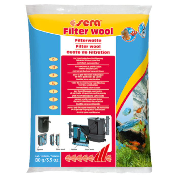 Sera фільтруюча вата (sera filter wool) Для попередньої механічної фільтрації дрібних частинок бруду, 100г