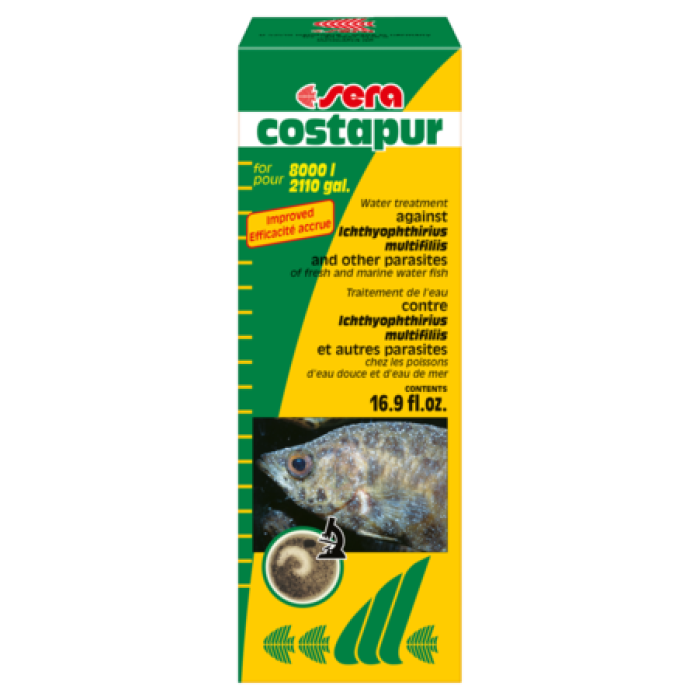 Sera костапур (sera costapur) Кондиционер воды против Ichthyophthirius multifiliis и других одноклеточных кожных паразитов , 50 мл, на 500-1000 л воды
