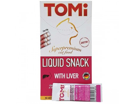 TOMi Liquid Snack Liver&Biotin ТОМИ ПЕЧЕНЬ С БИОТИНОМ жидкое лакомство для котов,  - 1стик -10г	