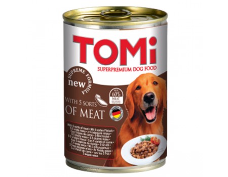 TOMi 5 kinds of meat 5 ВИДІВ М'ЯСА консерви для собак, вологий корм, 1.2 кг.
