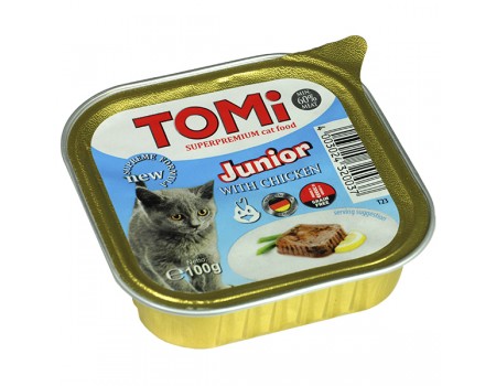 TOMi junior ТОМИ СУПЕРПРЕМИУМ ДЛЯ КОТЯТ консервы с курицей, паштет , 0.1 кг.