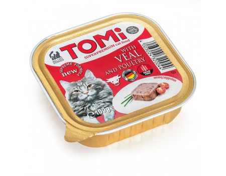 TOMi veal poultry ТЕЛЯТИНА ПТИЦА консервы для котов, паштет, 0.1 кг.
