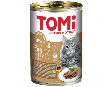 TOMi poultry  liver ПТИЦА ПЕЧЕНЬ консервы для кошек, влажный корм , 0.4 кг.
