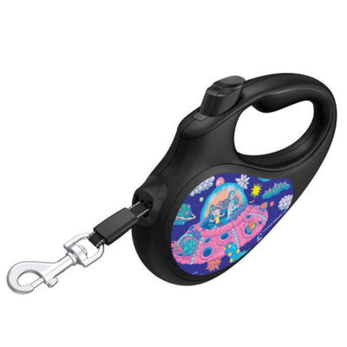 Повідець-рулетка для собак WAUDOG R-leash  "Рік та Морті 1" M до 25кг 5м світловідбивна стрічка чорн