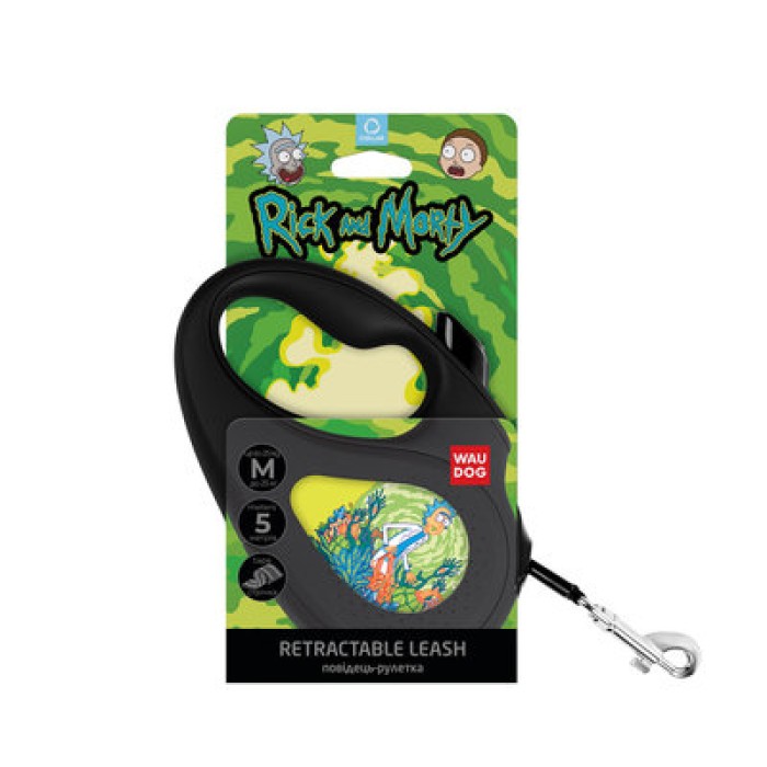 Повідець-рулетка для собак WAUDOG R-leash  "Рік та Морті 2" L до 50кг 5м світловідбивна стрічка чорн
