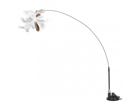 Игрушка для кошек WAUCAT Fun Teaser дразнилка на присоске с пером, белый, пластик, перо, 80 см