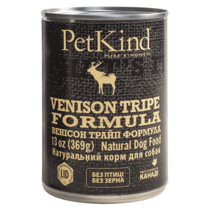 PetKind Venison Tripe Formula Натуральный влажный корм для собак из канадской говядиной, новозеландской олениной и говяжьим рубцом,  0,369 кг