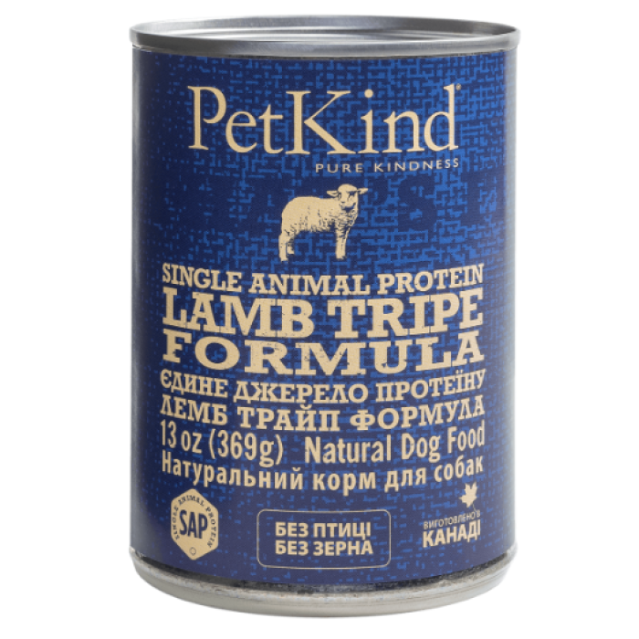 PetKind Lamb Tripe Single Animal Protein Formula Натуральный влажный корм для собак из новозеландским ягненком и овечьим рубцом,  0,369 кг
