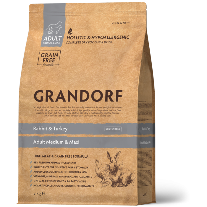 Grandorf Rabbit & Turkey Adult Medium Maxi  - Грандорф Сухий корм для собак, кролик та індичка 3 КГ