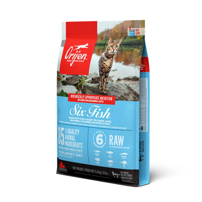 Orijen Adult 6 Fish біологічний корм для всіх порід котів і кошенят з рибою, 5.4 кг