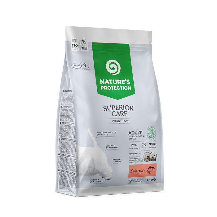 Сухой корм Nature's Protection Superior Care White Dogs Adult Small&Mini Breeds для собак, с лососем, 1.5 кг