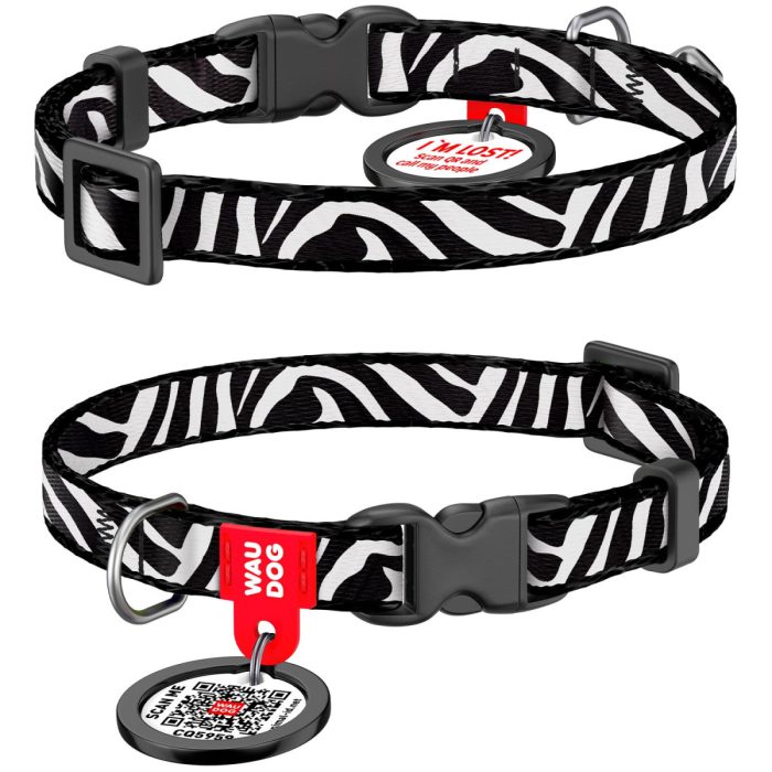 WAUDOG Nylon нашийник для котів та дрібних порід собак, розмір XS (10 мм х 20-30 см), малюнок "Зебра"
