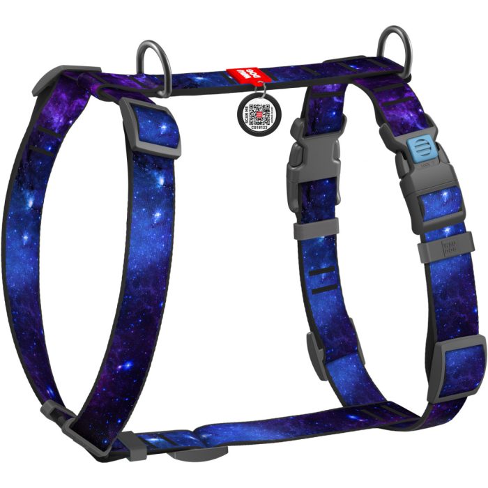 WAUDOG Nylon анатомічна H-подібна шлея для собак, розмір S (15 мм, шия 30-45 см, груди 36-45 см), малюнок NASA21