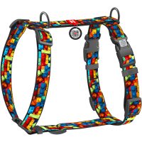 WAUDOG Nylon анатомічна H-подібна шлея для собак, розмір S (15 мм, шия 30-45 см, груди 36-45 см), малюнок "Блоки"
