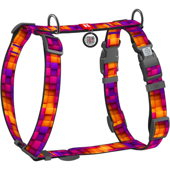 WAUDOG Nylon анатомічна H-подібна шлея для собак, розмір L (25 мм, шея 51-85 см, грудь 61-85 см), малюнок "Куби 3Д"