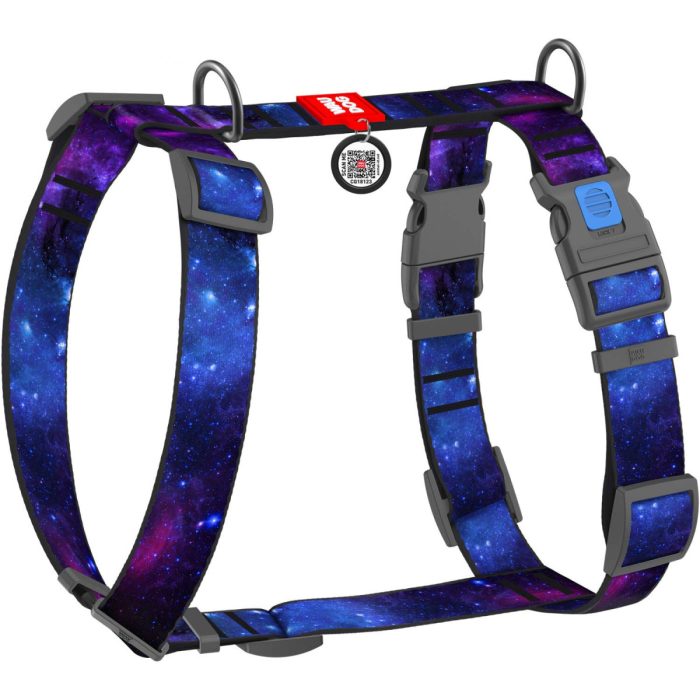 WAUDOG Nylon анатомічна H-подібна шлея для собак, розмір S (15 мм, шия 30-45 см, груди 36-45 см), малюнок NASA21
