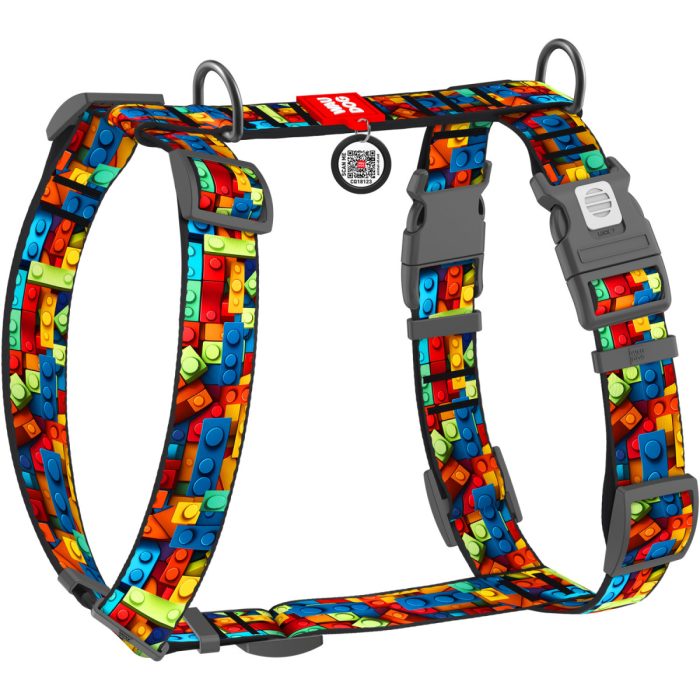 WAUDOG Nylon анатомическая H-образная шлея для собак, размер S (15 мм, шея 30-45 см, грудь 36-45 см), рисунок "Блоки"