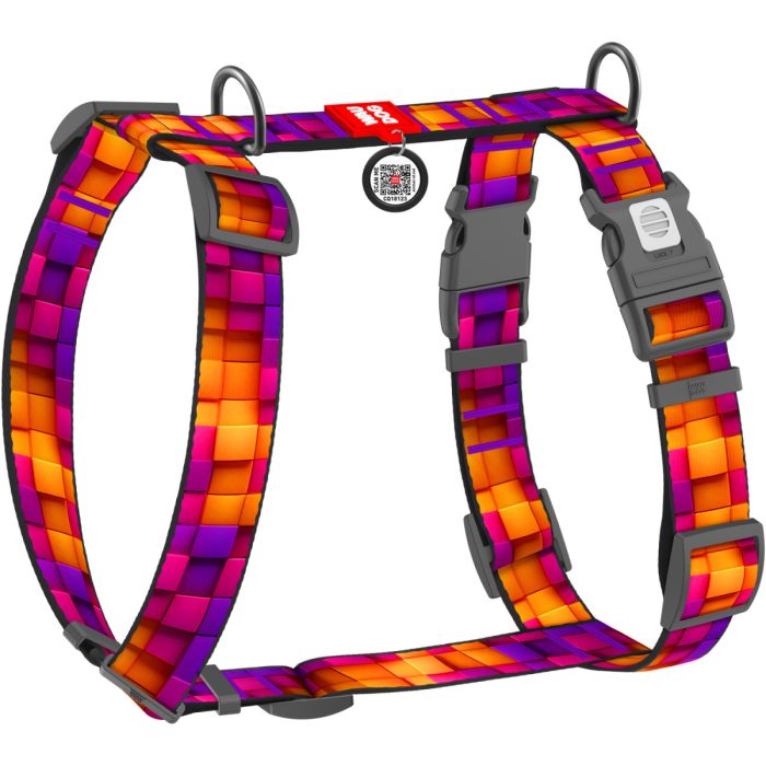 WAUDOG Nylon анатомічна H-подібна шлея для собак, розмір L (25 мм, шея 51-85 см, грудь 61-85 см), малюнок "Куби 3Д"
