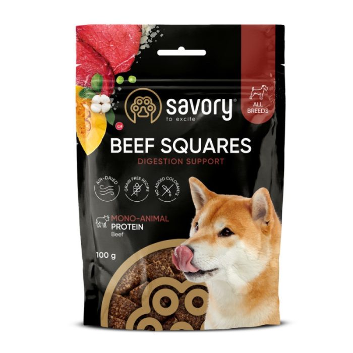 Savory Monoprotein Squares Digestion Support монопротеиновое лакомство для поддержки пищеварения собак (говядина) 100 г