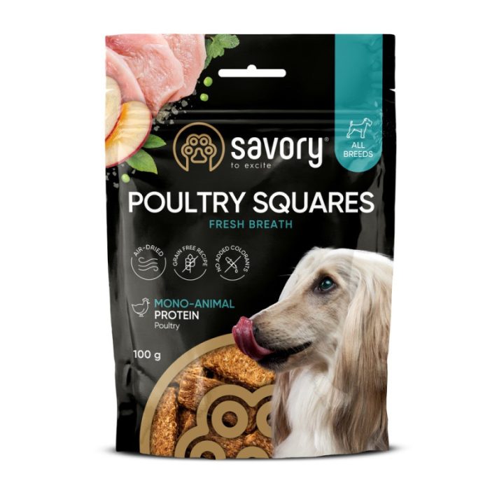 Savory Monoprotein Squares Fresh Breathe монопротеиновое лакомство для свежего дыхания собак (птица) 100 г