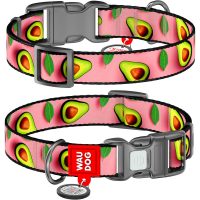 WAUDOG Nylon ошейник для собак с QR паспортом, размер S (15 мм, 25-35 см), "Авокадо на розовом"
